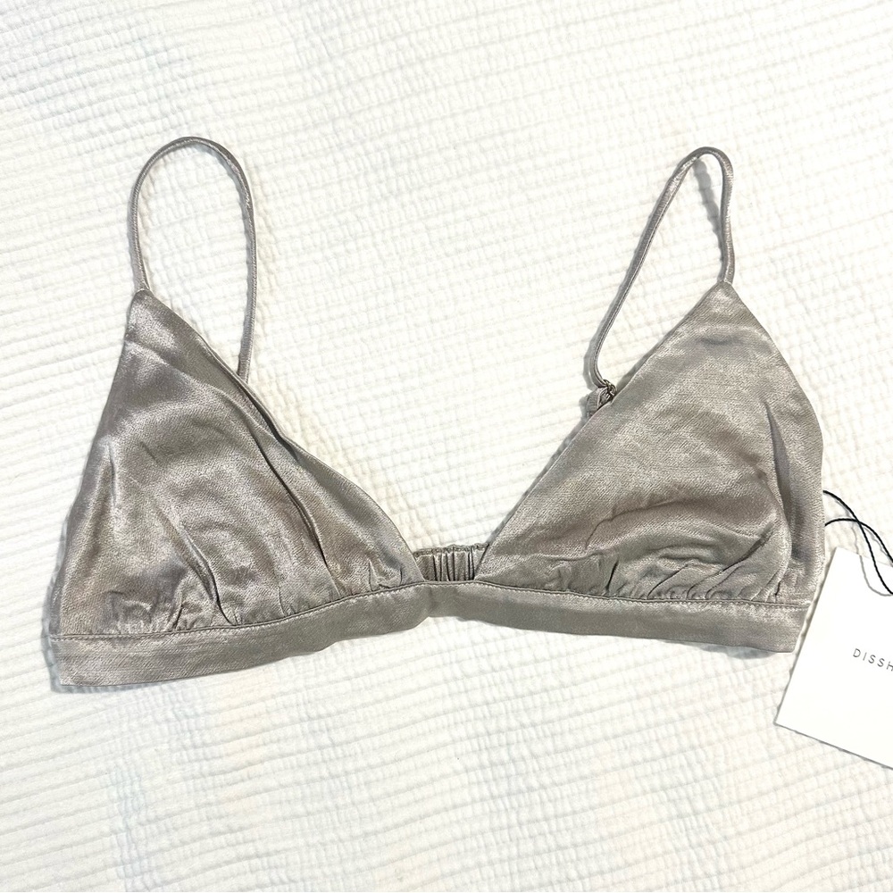 Dissh Silver Bobby Satin Stretch Bralette 10 XL